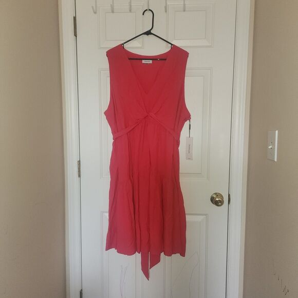 NWT Calvin Klein Dress A-Line Flare Midi 24W Sleeveless Twist Belt Pink Plussize - Picture 1 of 7
